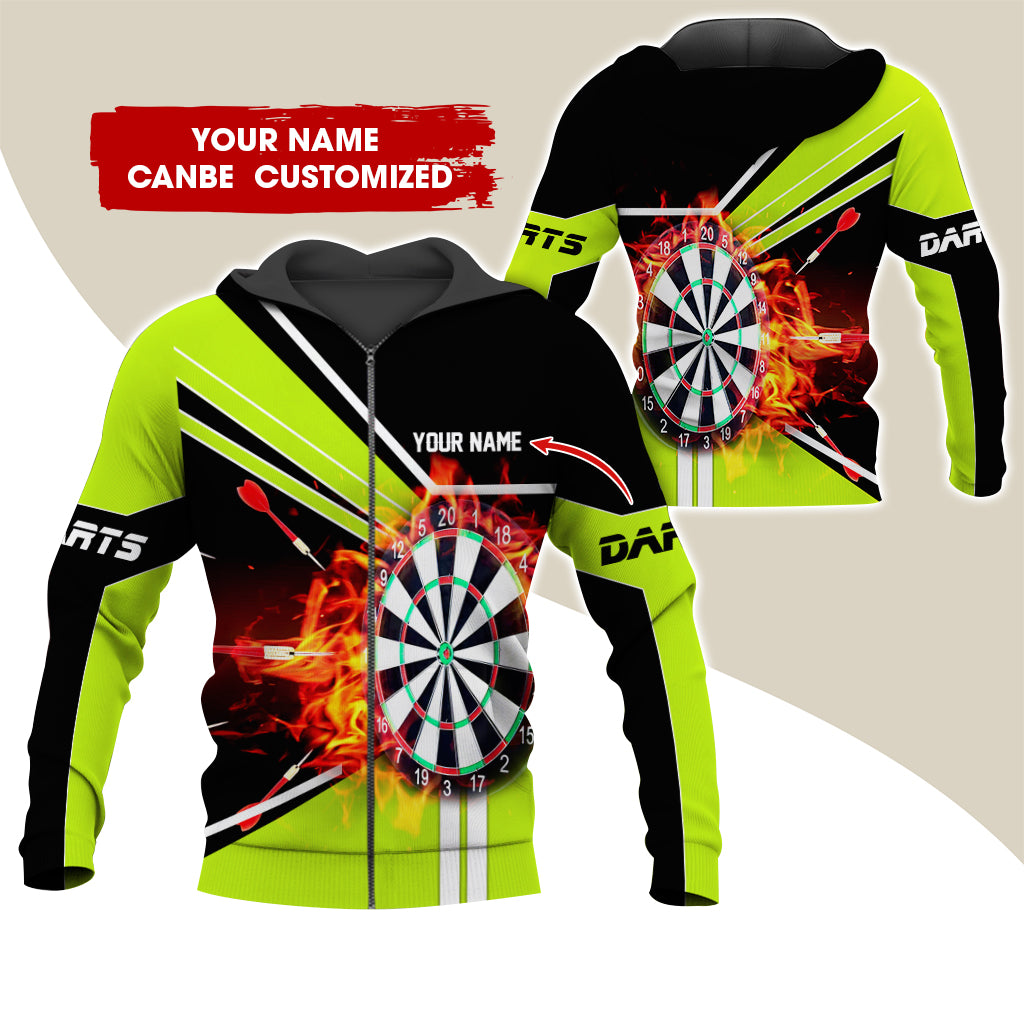 Custom Name Darts Premium Zip Hoodie, Personalized Name Fire Darts Zip Hoodie For Men & Women - Gift For Darts Lovers, Darts Players