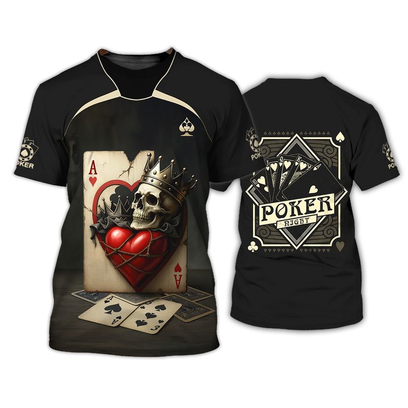 Customized Poker Shirt, Skull King of Hearts Design With Crown Shirts, Perfect Outfit For Poker Players