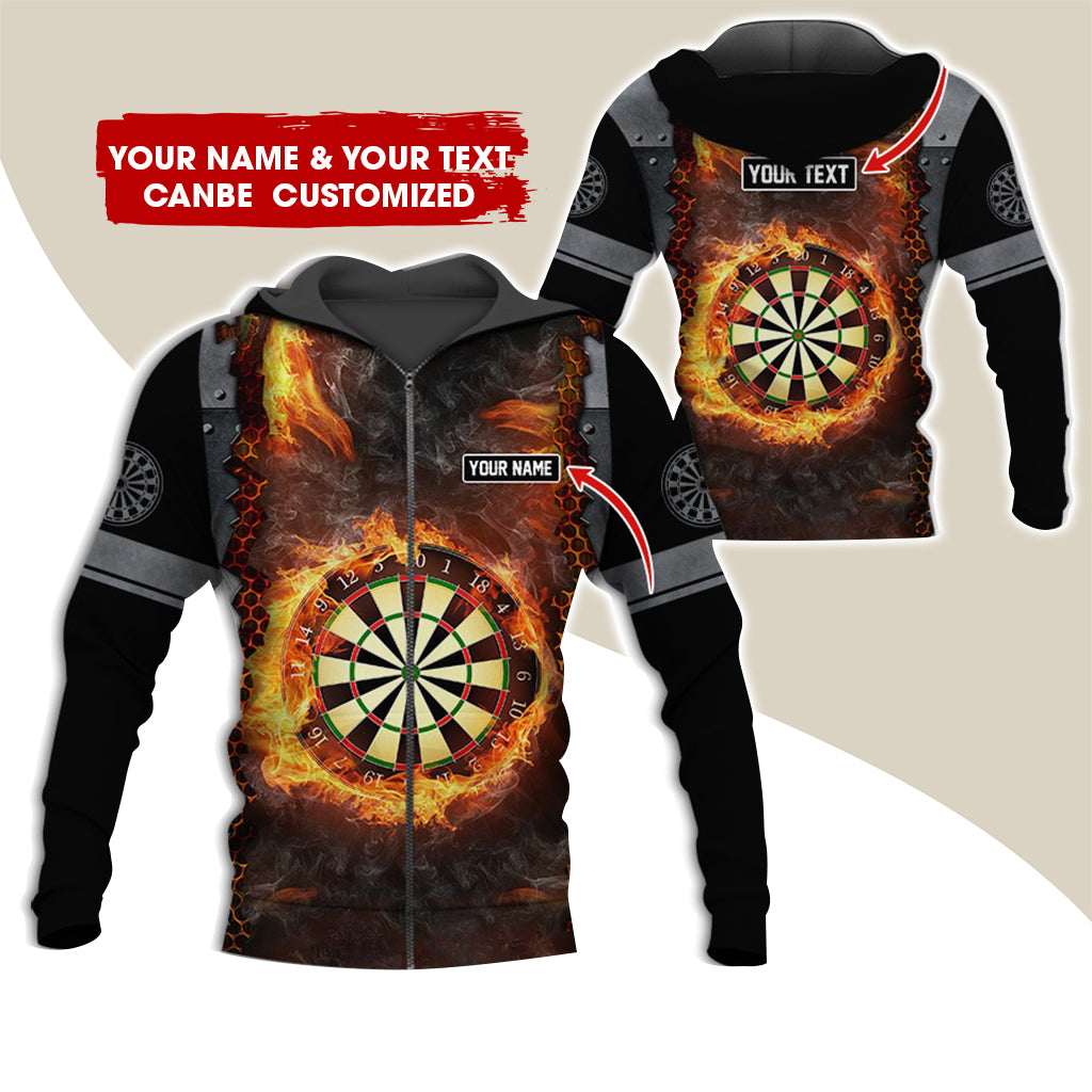 Custom Name Flame Darts Premium Zip Hoodie, Personalized Name Dartboard Flame Team Zip Hoodie For Men & Women - Gift For Darts Lovers, Darts Players