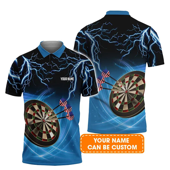 Darts Custom Name Men Polo Shirt, American Flag Dartboard Personalized Men Polo Shirt Gift For Darts Lovers, Friend, Darts Team Player