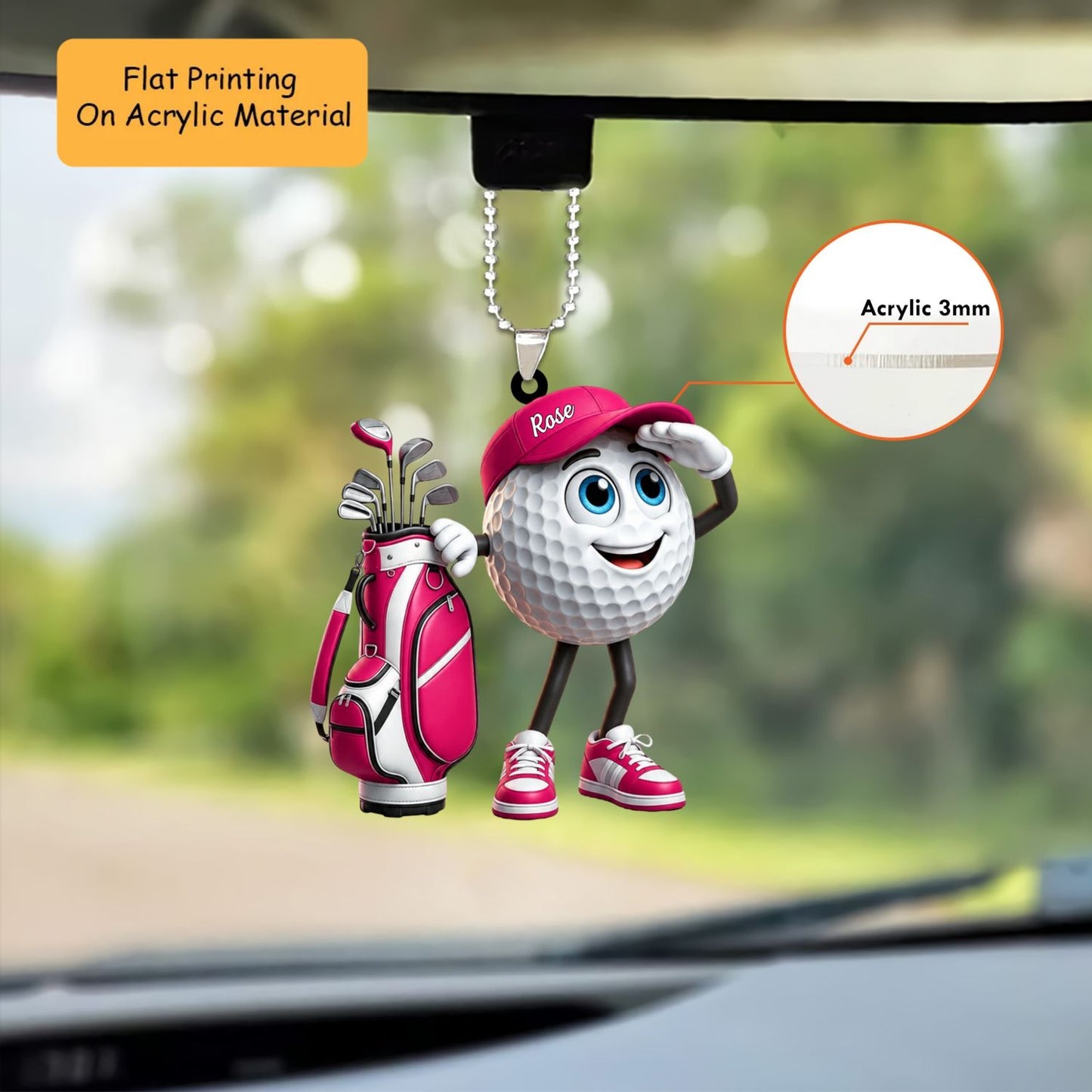 Personalized Golf Christmas Ornament, Cute Golf Ball Mascot, Custom Ornament Christmas Gift, Keychain Golf, Car Ornament Golf