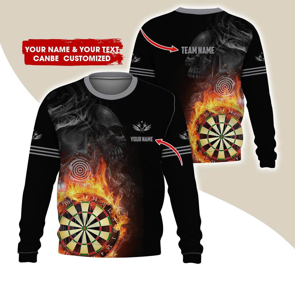 Customized Name Darts Sweatshirt, Personalized Skull Dartboard Flame Sweatshirt For Men & Women - Gift For Darts Lovers, Darts Players