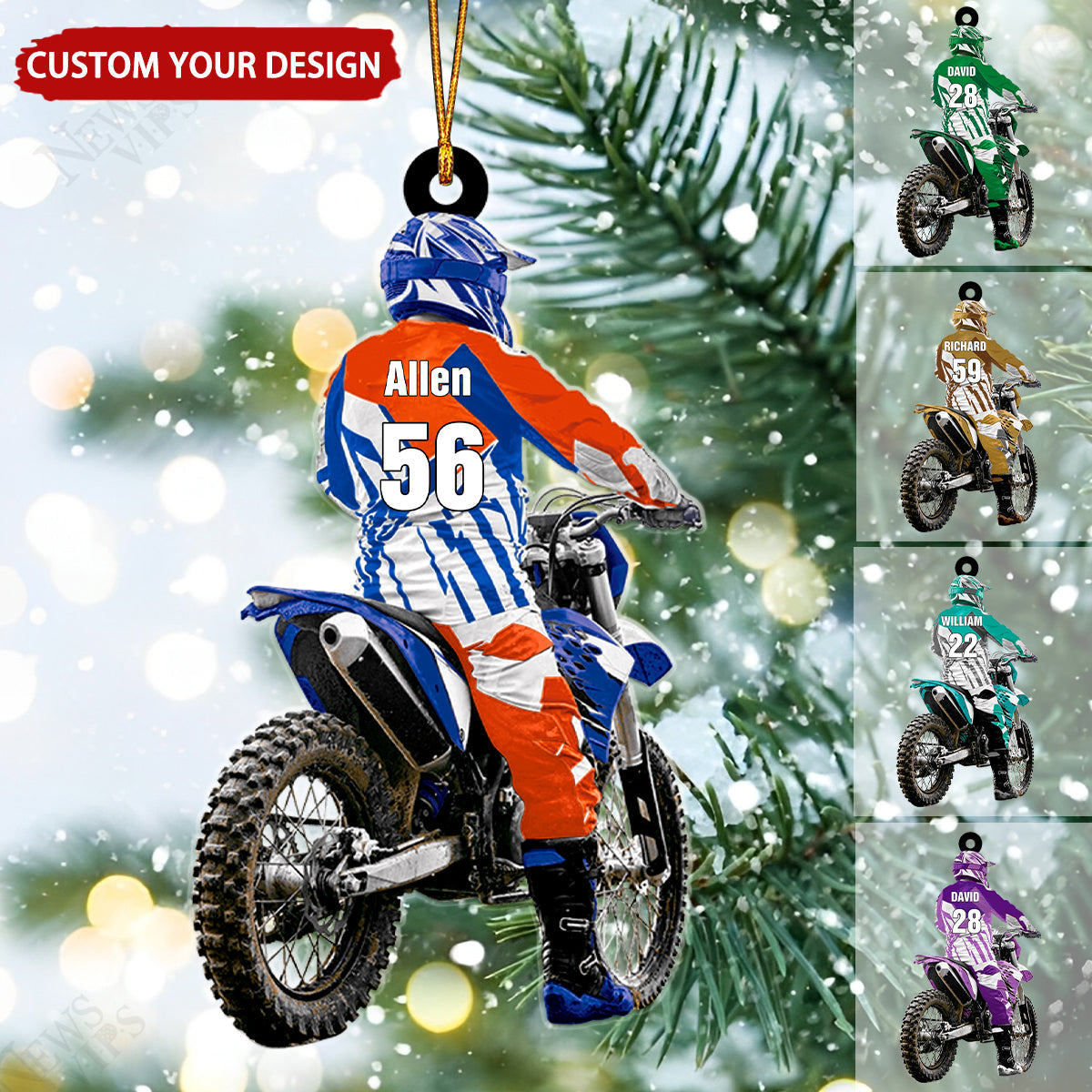 Personalized Motocross Racer Back View Flat Acrylic Ornament, Ornament Gift For Son, Daughter, Motocross Lovers