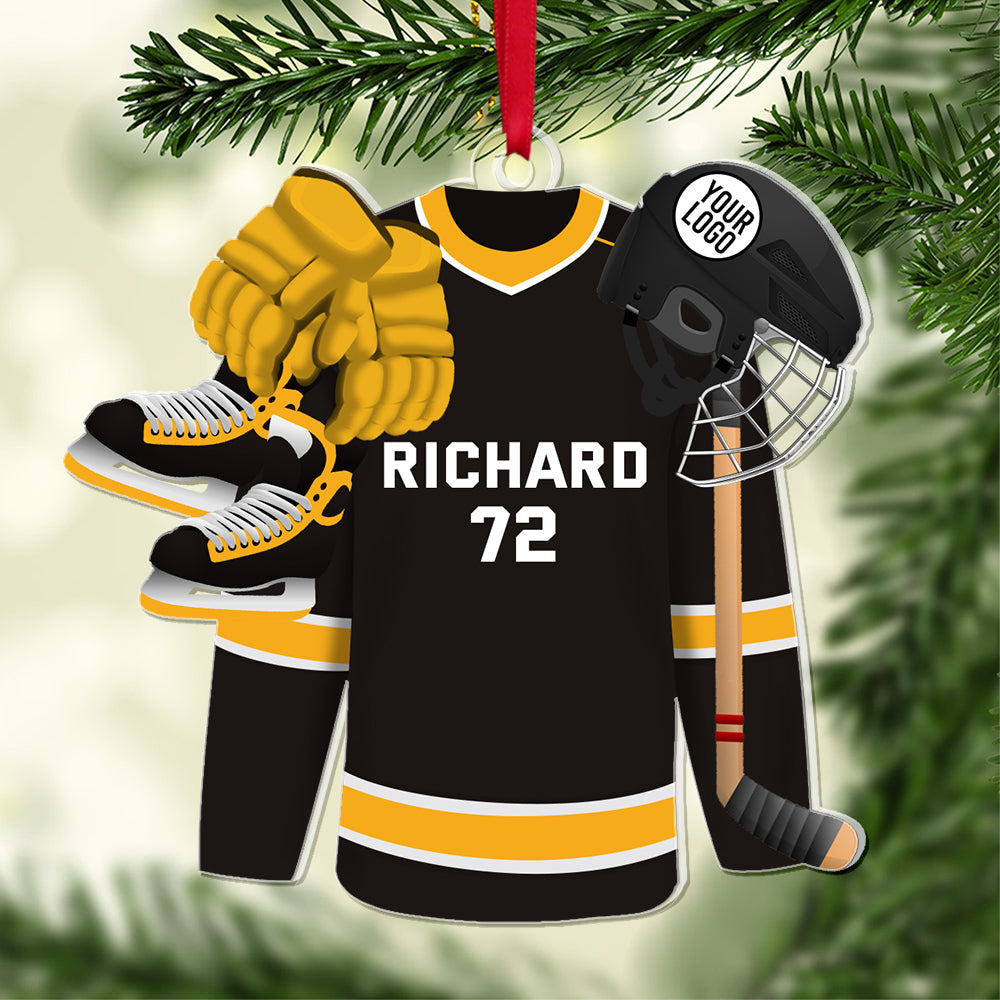 Personalized Ice Hockey Equipment With Team Logo Flat Acrylic Ornament, Ornament Gift For Son, Daughter, Family, Friends