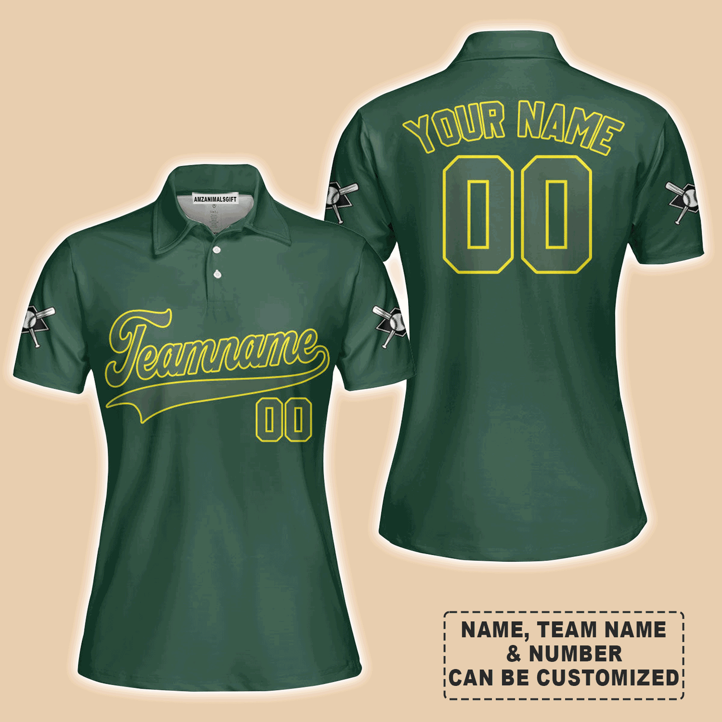 Customized Baseball Women Polo Shirt, Custom Navy Baseball Green Custom Polo Shirt - Perfect Polo Shirt For Women, Baseball Lovers