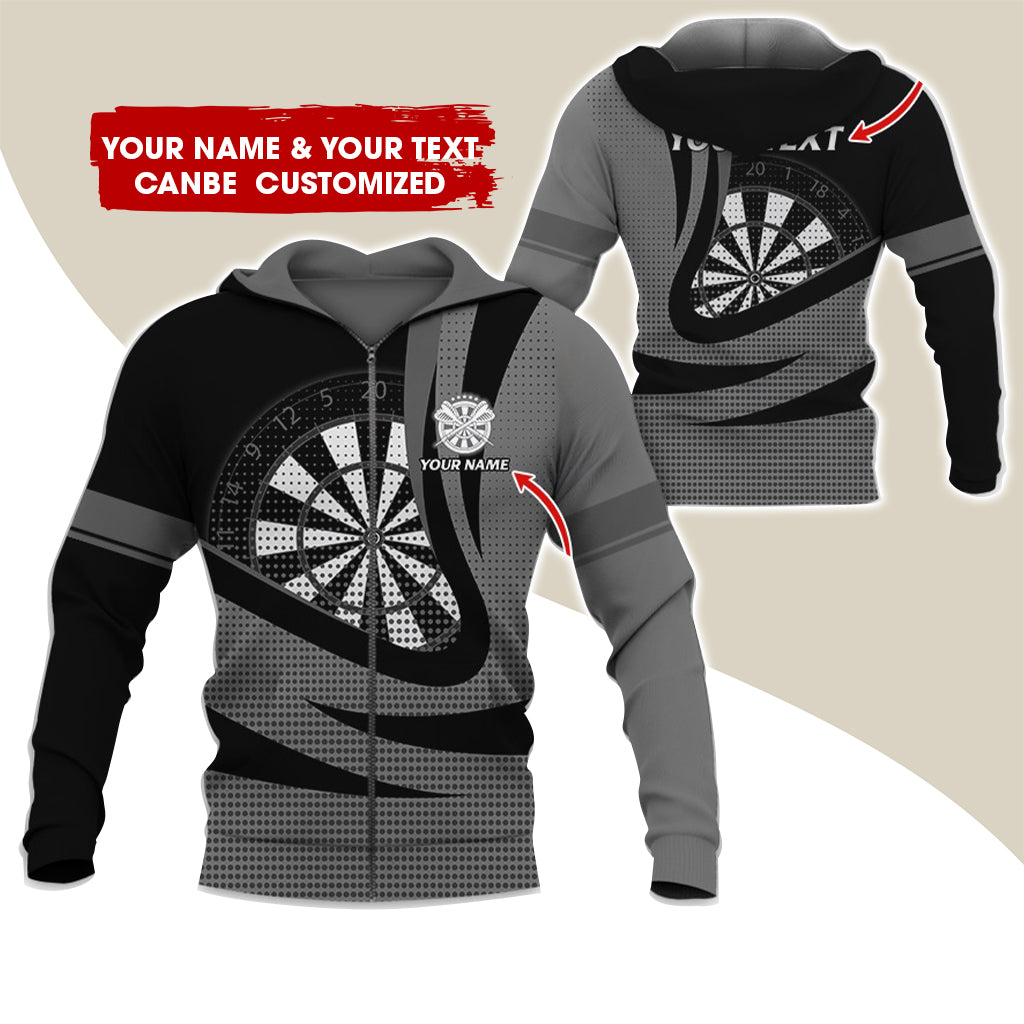 Custom Name & Text Darts Premium Zip Hoodie, Customized Name Polka Dots Darts Zip Hoodie For Men & Women - Gift For Darts Lovers, Darts Players