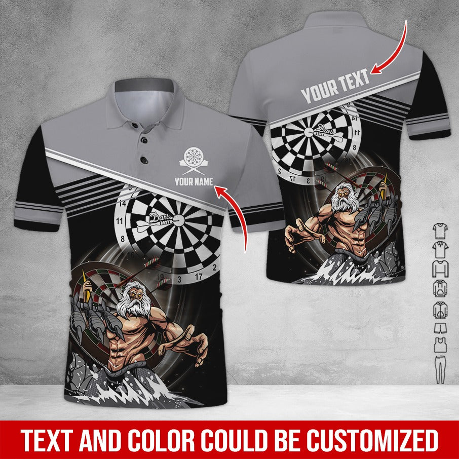 Customized Name & Text Darts Polo Shirt, Personalized Name Poseidon Darts Polo Shirt For Men - Perfect Gift For Darts Lovers, Darts Players