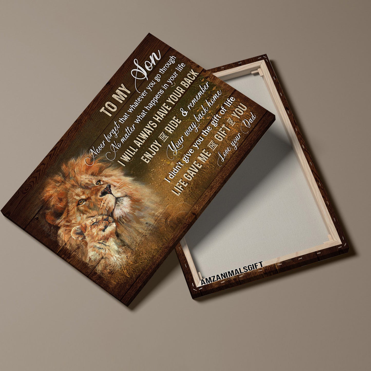 Family Premium Wrapped Landscape Canvas - Dad To Son, King Of Kings, Lion Drawing, I Will Always Have Your Back - Perfect Gift For Son In Family