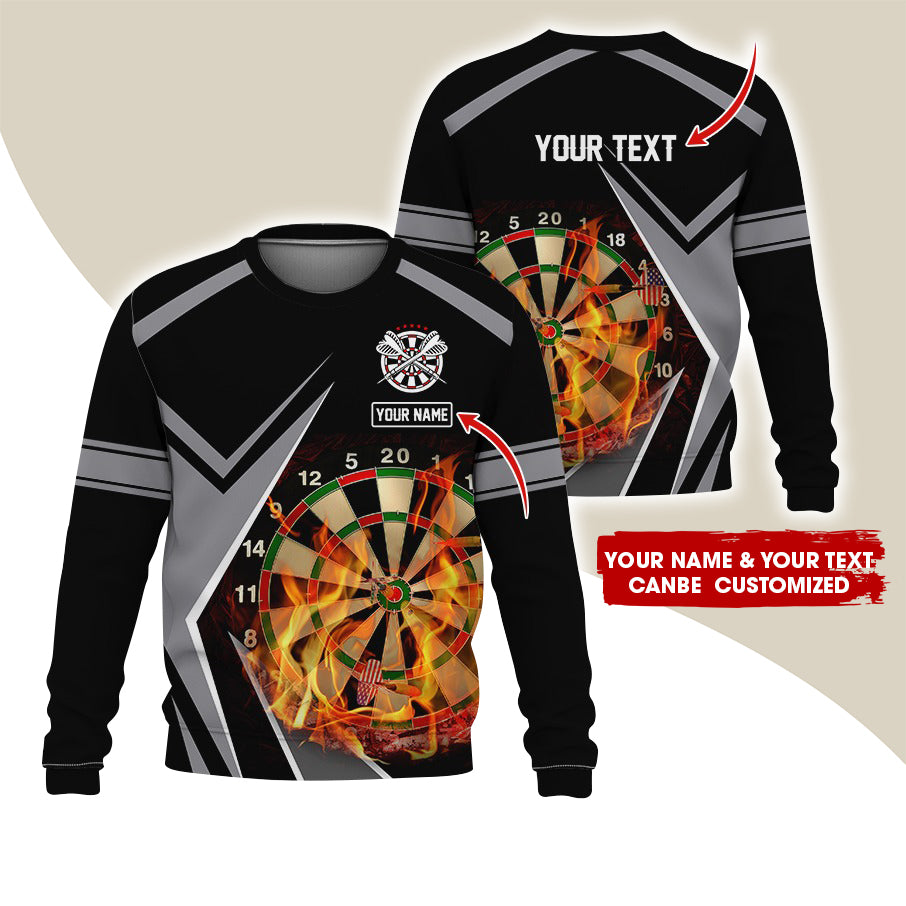 Customized Name & Text Darts Sweatshirt, Personalized Name Dartboard Flame Sweatshirt For Men & Women - Gift For Darts Lovers, Darts Players