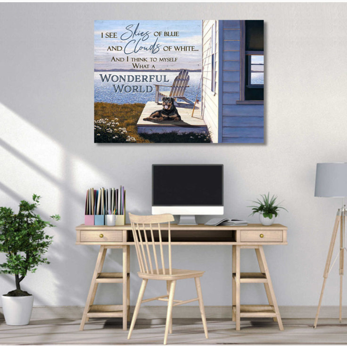 Personalized Dog Canvas, Wonderful World Canvas, Rottweiler Dog & Sea Perfect Gift For Rottweiler Lovers, Friend, Family
