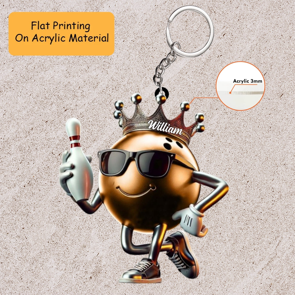 Personalized Bowling Ball Holding Pins Acrylic Ornament, Bowling Keychain, Car Ornament, Christmas Ornament Gifts