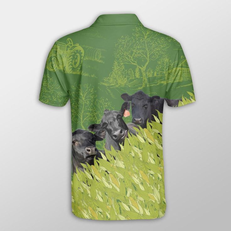 Black Angus Men Polo Shirts - Black Angus Corn Field Pattern Button Shirts For Men - Perfect Gift For Black Angus Lovers, Cattle Lovers