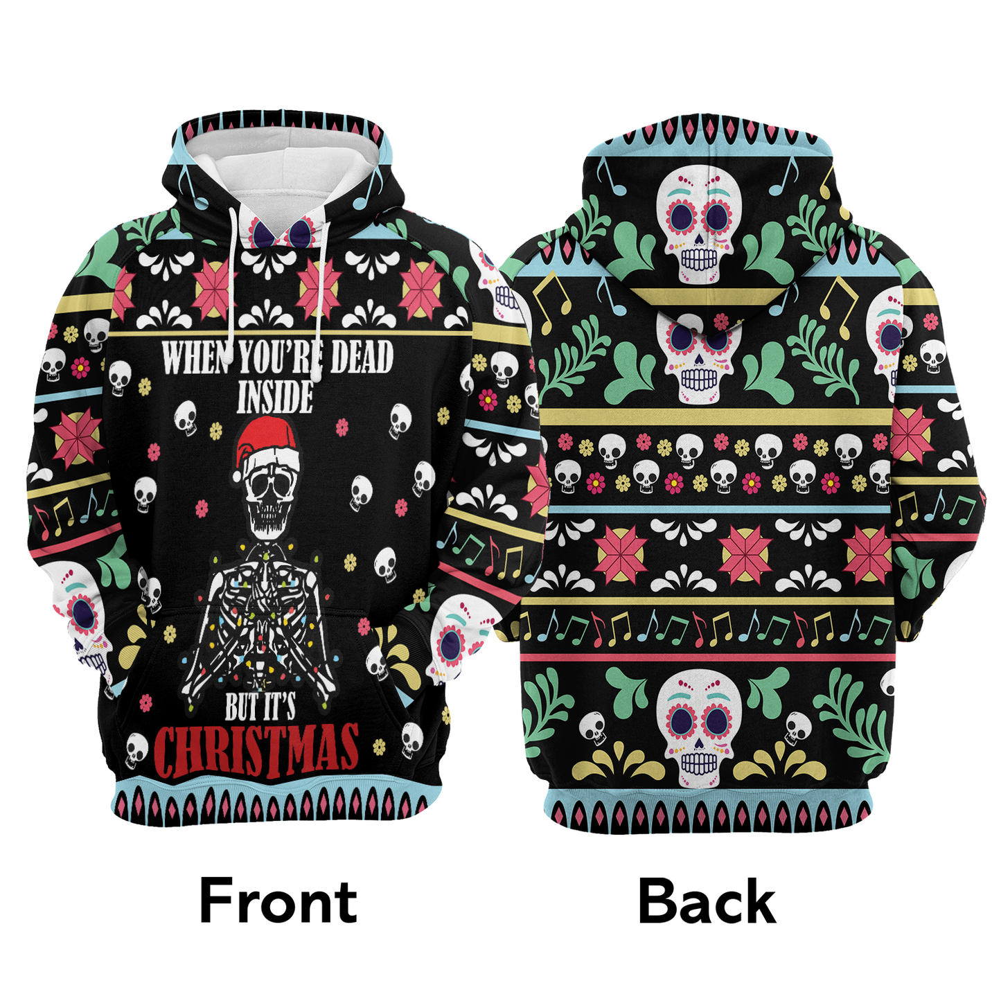 Skull Christmas Premium Christmas Hoodie, Skull Dead Inside Christmas Unisex Hoodie For Men & Women - Perfect Gift For Christmas, Friends, Family