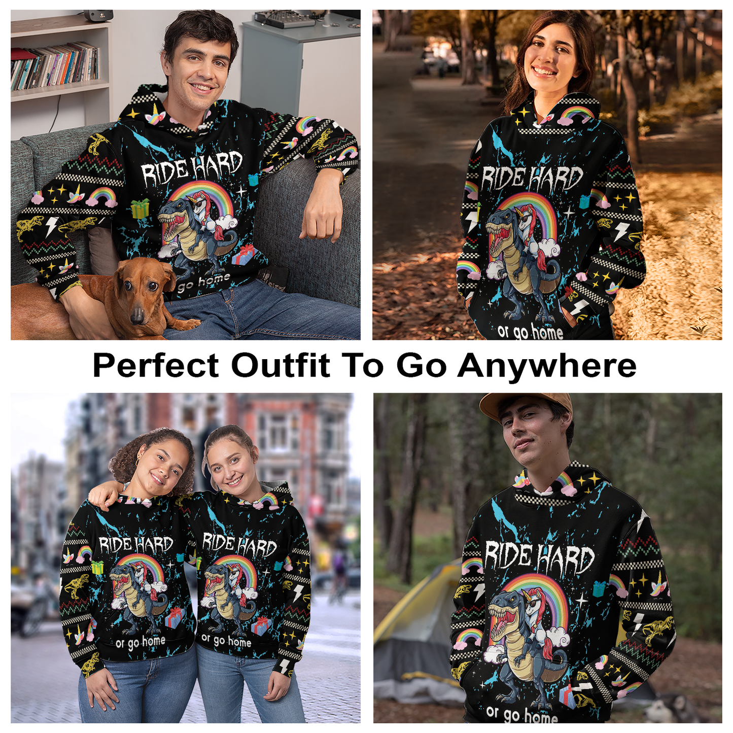 Dinosaur Unicorn Ride Hard Premium Christmas Hoodie, Christmas Gifts Unisex Hoodie For Men & Women - Perfect Gift For Christmas, Friends, Family