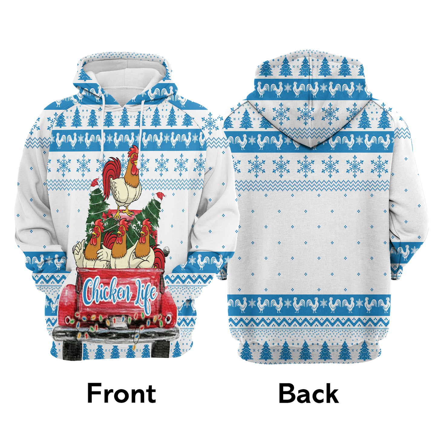 Chicken Life Premium Christmas Hoodie, Chicken Family On Red Car Unisex Hoodie For Men & Women - Perfect Gift For Christmas, Friends, Family