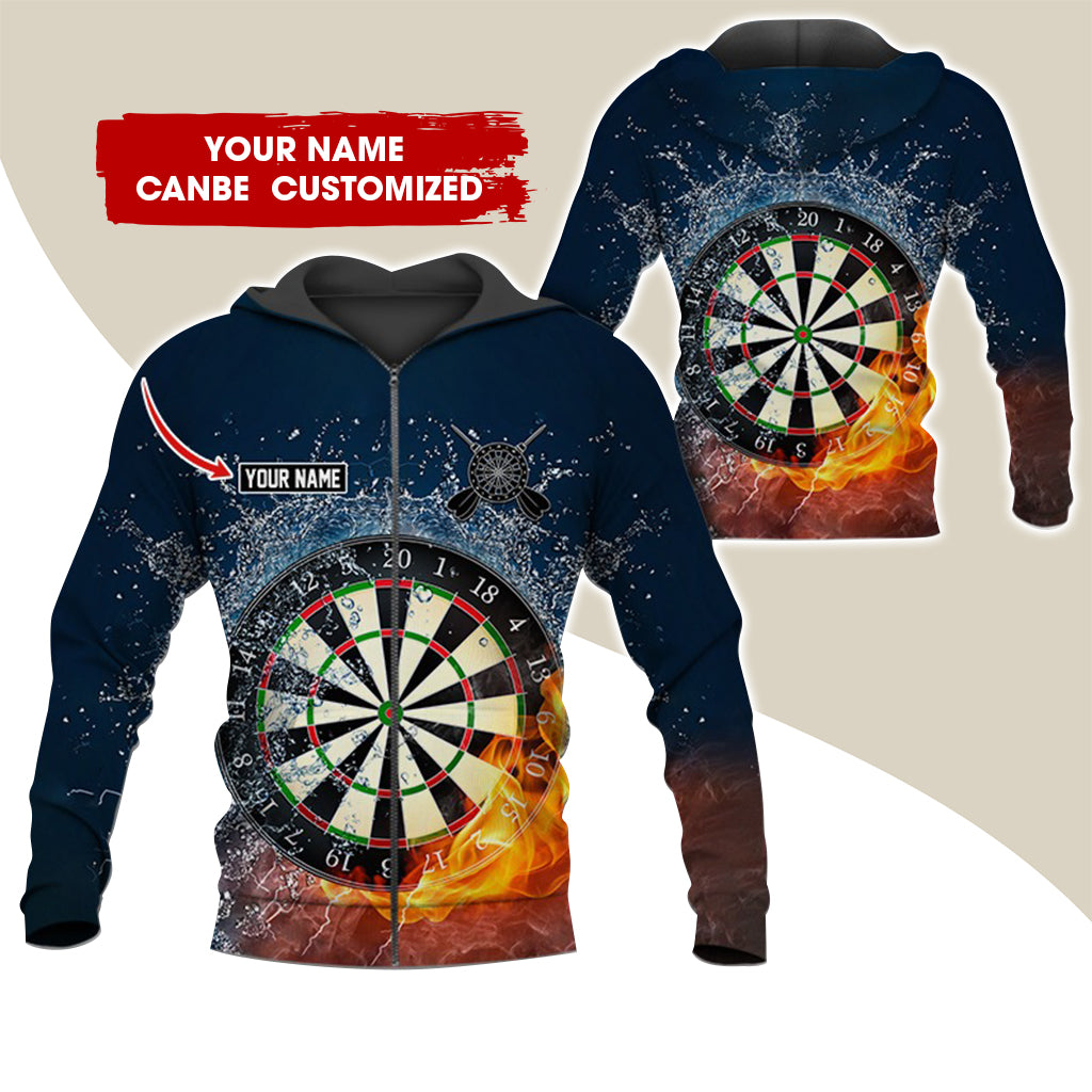 Personalized Name Darts Premium Zip Hoodie, Custom Name Dartboard In Flame Zip Hoodie For Men & Women - Gift For Darts Lovers, Darts Players