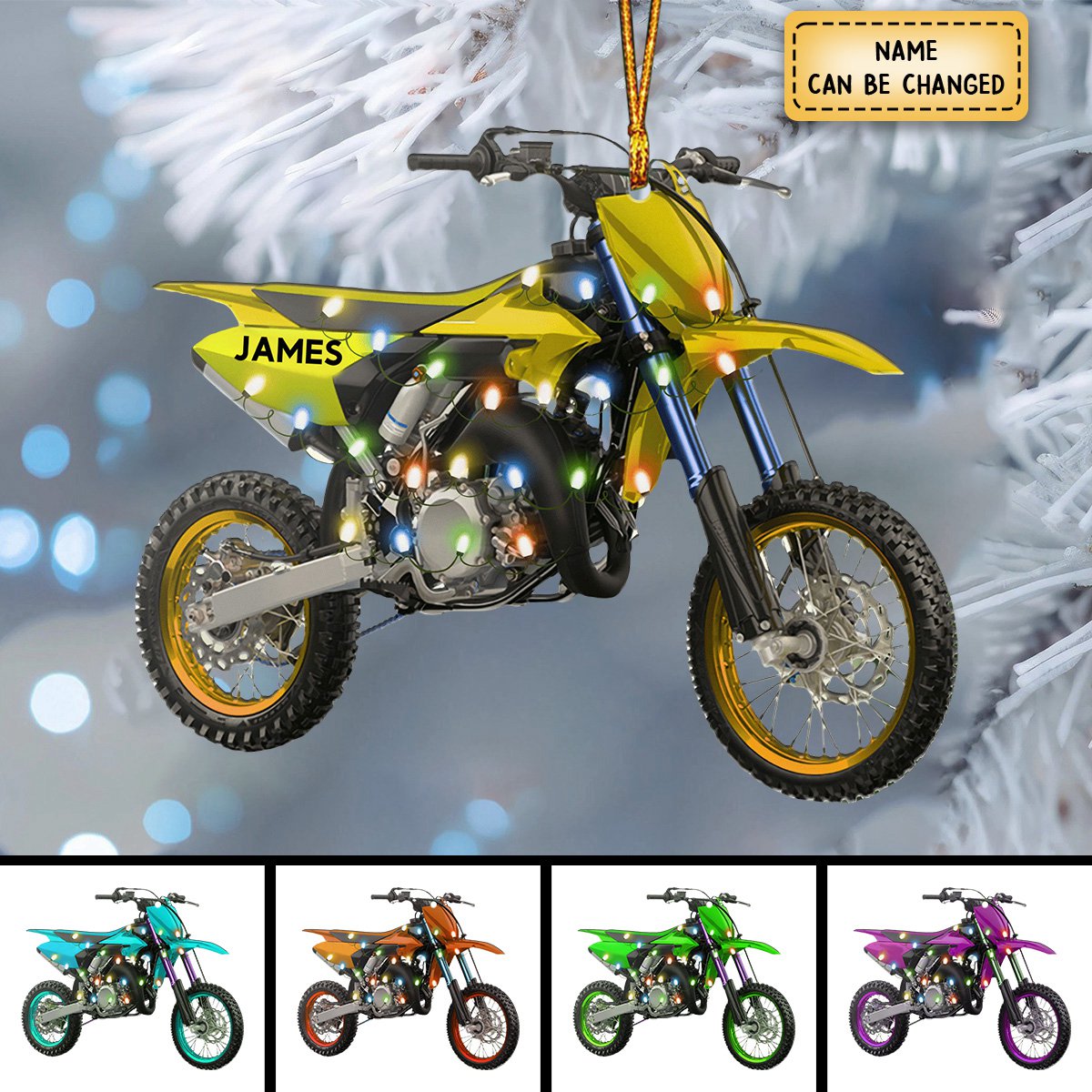 Personalized Dirt Bike With Christmas Light Flat Acrylic Ornament, Ornament Gift For Son, Daughter, Motocross Player