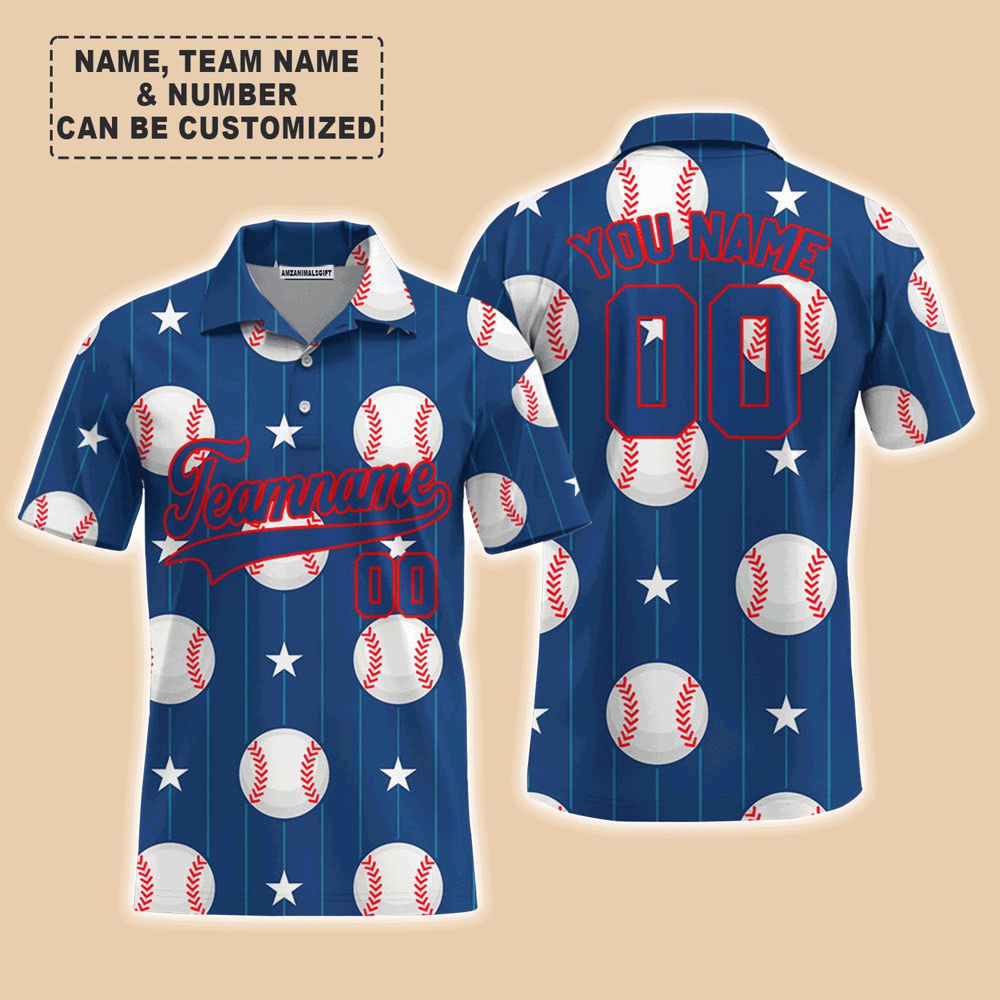 Customized Baseball Men Polo Shirt, Custom Navy Baseball Striped Pattern Custom Polo Shirt - Perfect Polo Shirt For Men, Baseball Lovers