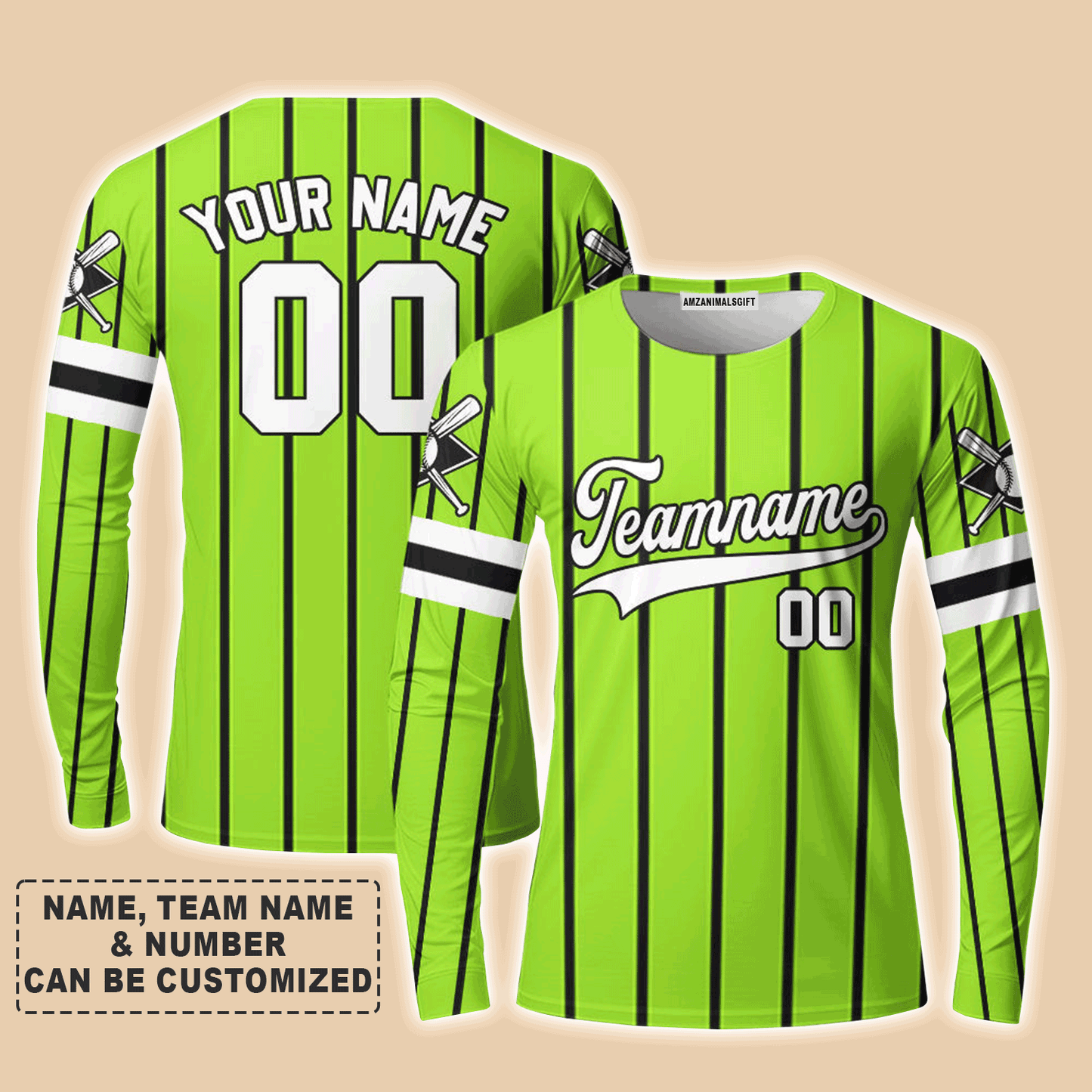Customized Baseball Long Sleeve Shirt, Canada Baseball Logo Green Custom Long Sleeve Shirt - Perfect Long Sleeve Shirt For Men & Woman, Baseball Lovers