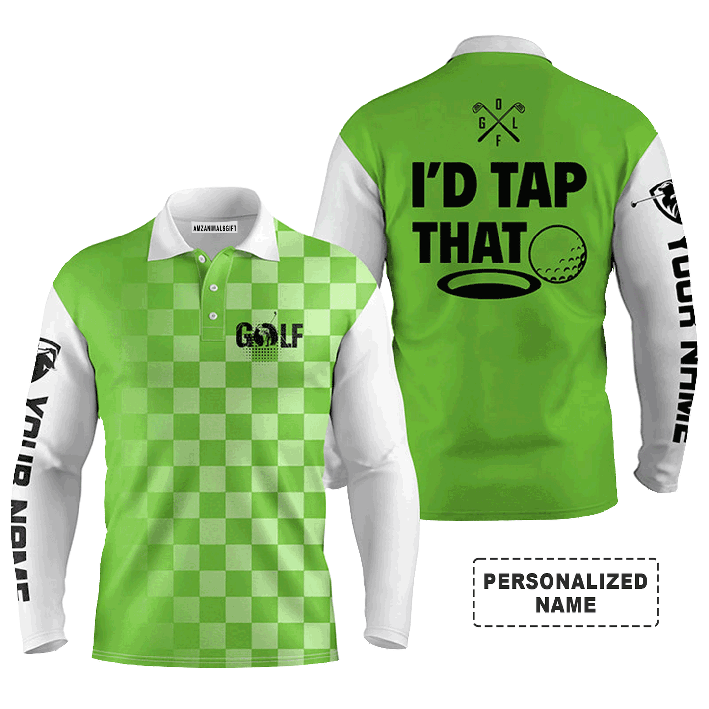 Custom Golf Long Sleeve Men Polo Shirt - Custom Name Gingham Pattern Apparel, I'd Tap That Men Polo Shirt - Perfect Polo Shirt For Men, Golfers
