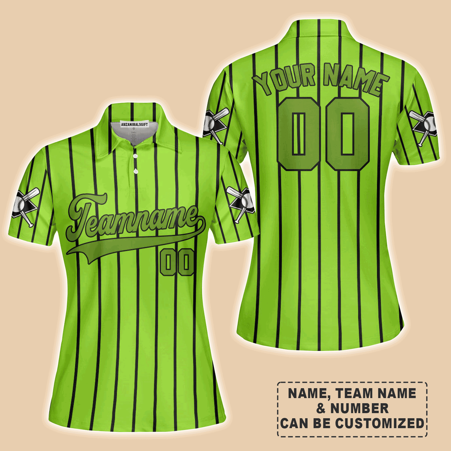 Customized Baseball Women Polo Shirt, Canada Baseball Logo Green With Black Stripes Custom Polo Shirt - Perfect Polo Shirt For Women, Baseball Lovers