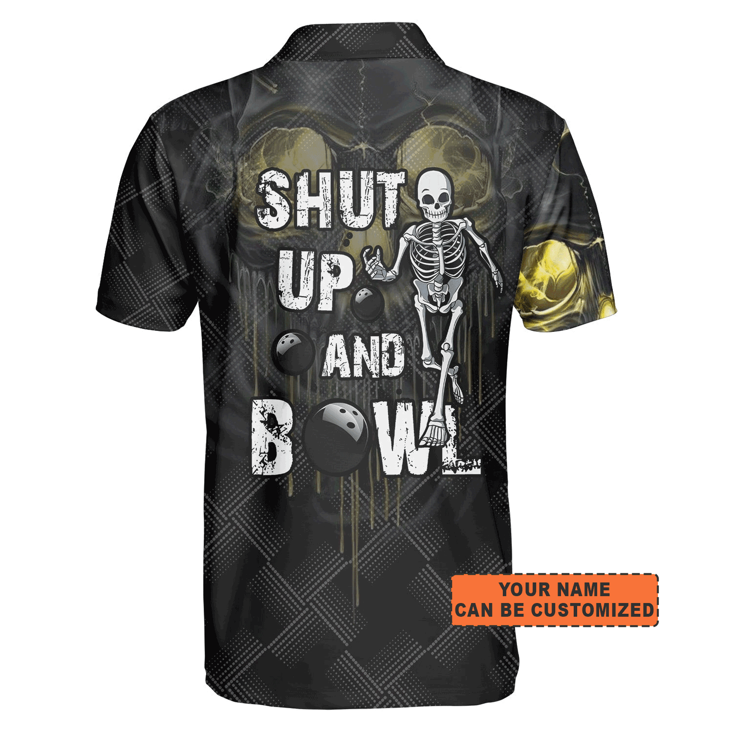 Customized Bowling Men Polo Shirt, Personalized Shut Up And Bowling Golden Skul Polo Shirt For Men, Bowling Lovers