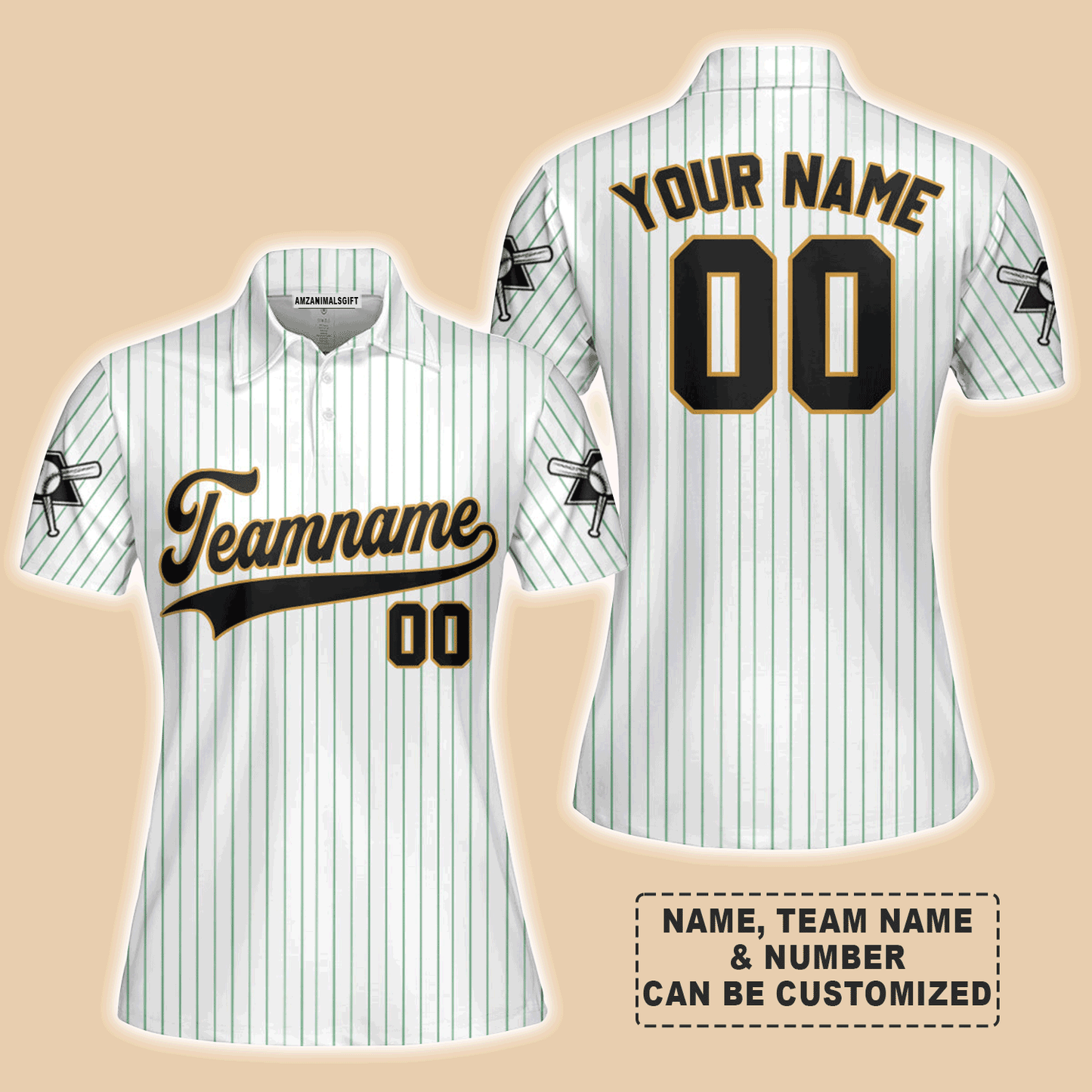 Customized Baseball Women Polo Shirt, Canada Baseball Logo White Green Custom Polo Shirt - Perfect Polo Shirt For Women, Baseball Lovers