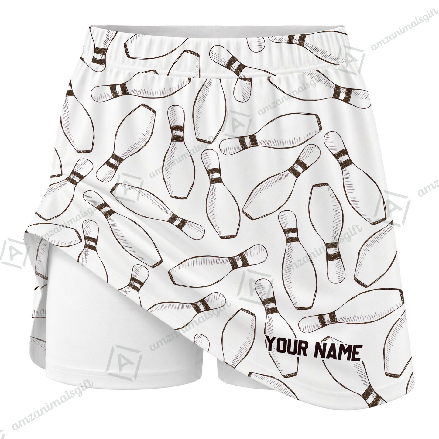 Customized Bowling Trouser Skirts With Shorts Underneath, Bowling Pencil Sketch Pins With Pockets