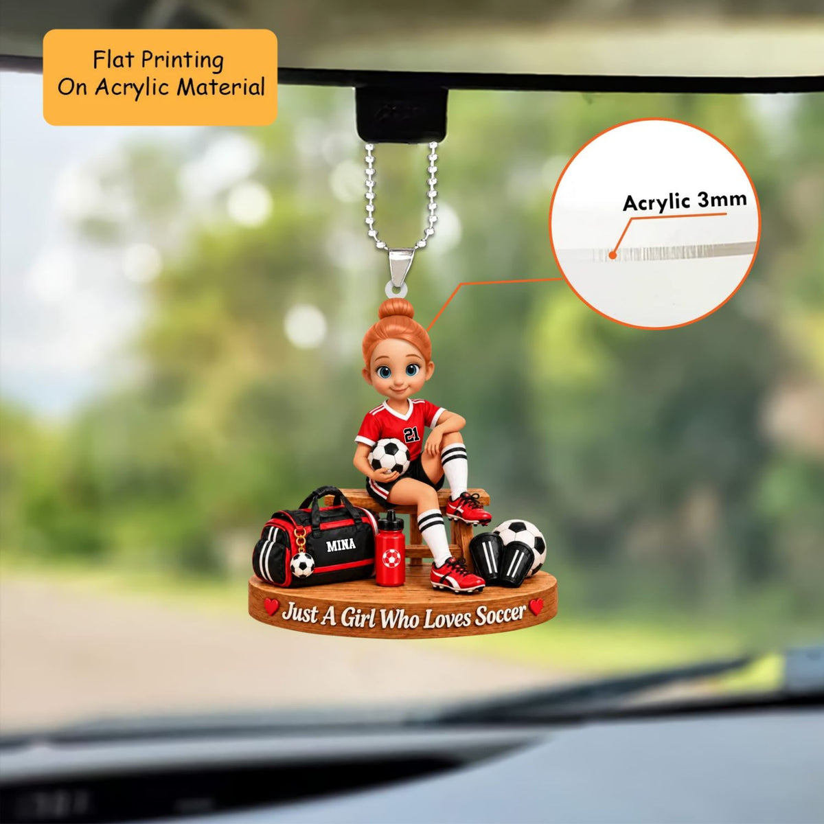 Personalized Soccer Girl Christmas Ornament, Just A Girl Who Loves Soccer Gear Setup, Custom Ornament Christmas Gift, Keychain Soccer, Car Ornament Soccer