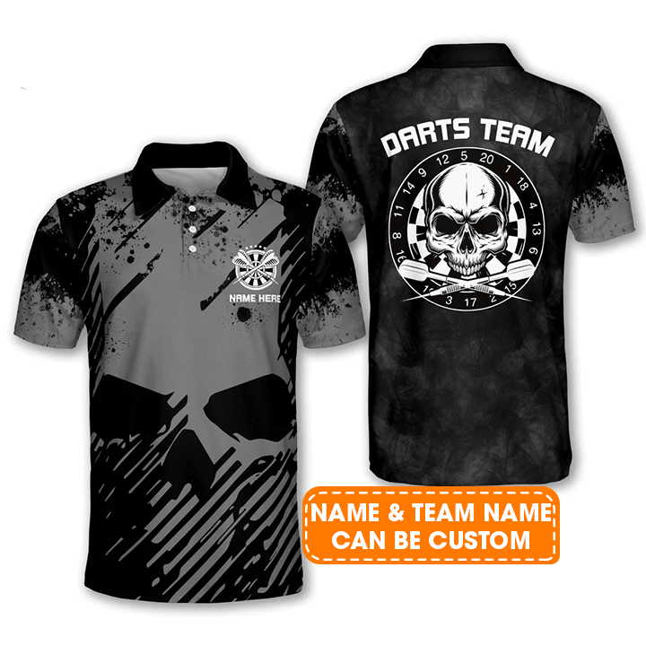 Customized Darts Polo Shirt, Skull Darts Team Polo Shirt, Personalized Team Name Polo Shirt For Men - Perfect Gift For Darts Lovers, Darts Players