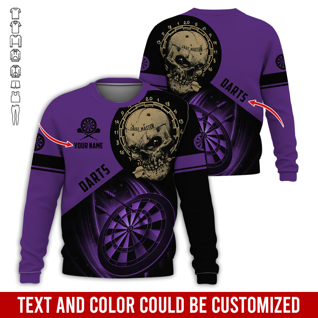Customized Name & Text Darts Sweatshirt, Personalized Name Skull Master Darts Sweatshirt For Men & Women - Gift For Darts Lovers, Darts Players