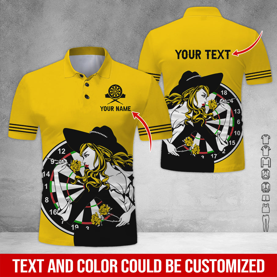 Customized Name & Text Darts Polo Shirt, Personalized Name Sexy Girl Darts Polo Shirt - Perfect Gift For Darts Lovers, Darts Players