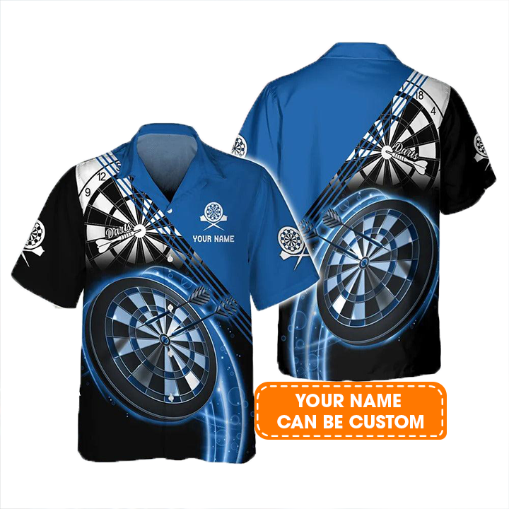 Customized Darts Hawaiian Shirt, Darts Blue Personalized Name Hawaiian Shirt For Men - Perfect Gift For Darts Lovers, Darts Players