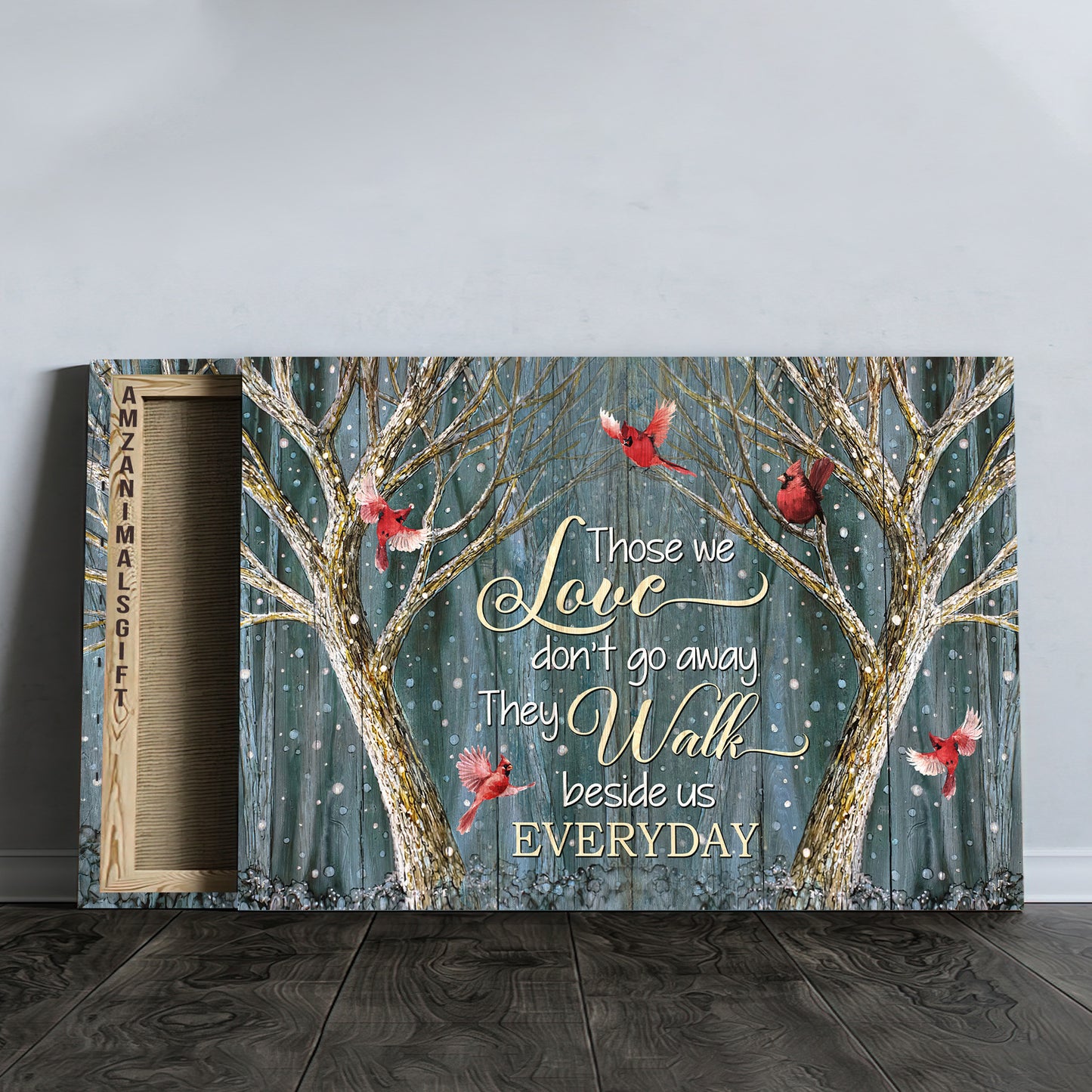 Memorial Premium Wrapped Landscape Canvas - Magic Forest, Winter Painting, Red Cardinal, Those We Love Don't Go Away - Heaven Gift For Members Family