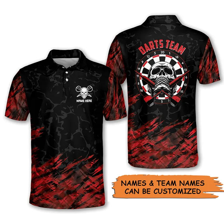 Customized Darts Polo Shirt, Skull Darts Flame Team Polo Shirt, Personalized Name Polo Shirt For Men - Perfect Gift For Darts Lovers, Darts Players