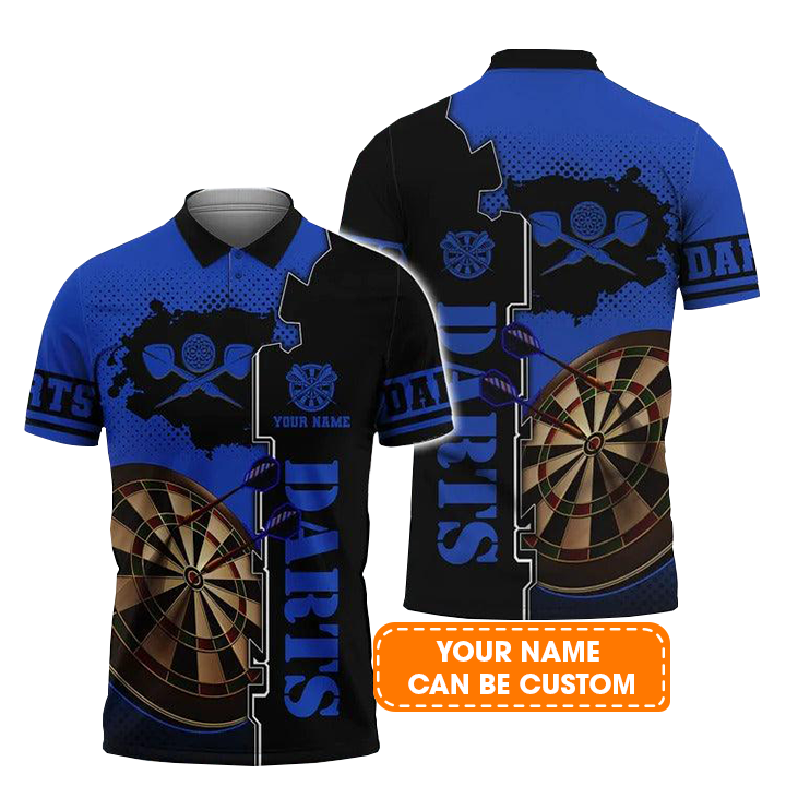 Customized Darts Polo Shirt, Blue Dartboard, Personalized Name Polo Shirt For Men - Perfect Gift For Darts Lovers, Darts Players
