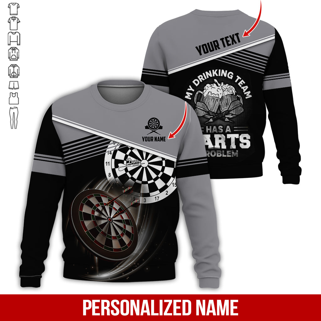 Customized Name & Text Darts Sweatshirt, Personalized Beer My Drinking Team Sweatshirt For Men & Women - Gift For Darts Lovers, Darts Players