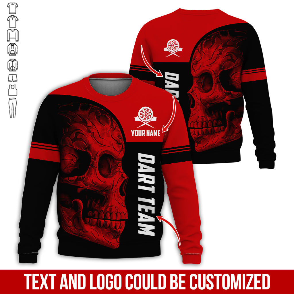 Personalized Name & Team Darts Sweatshirt, Customized Skull Darts Sweatshirt For Men & Women - Gift For Darts Lovers, Darts Players