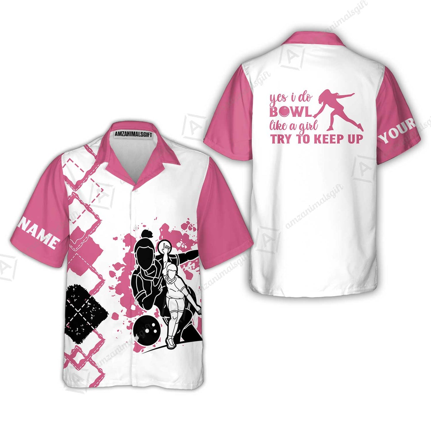 Bowling Women Polo Shirt Custom Name - Yes I Do Bowl Like A Girl Try To Keep Up Personalized Bowling Polo Shirt - Gift For Friend, Family, Bowling Lovers