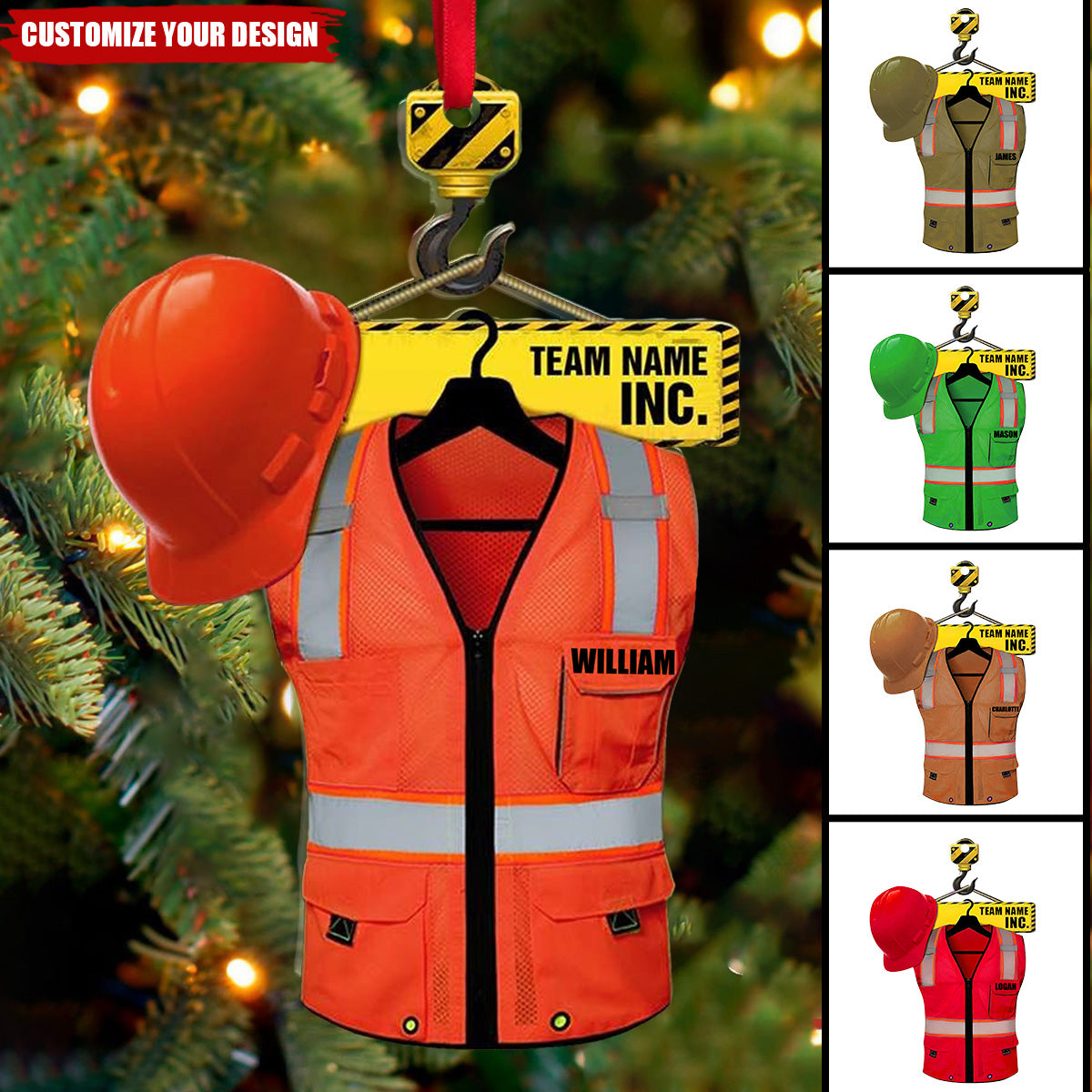 Personalized Heavy Equipment Operator Safety Vest Flat Acrylic Ornament, Christmas Ornament Gift For Friends Family