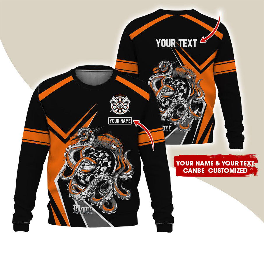 Customized Name & Text Darts Sweatshirt, Personalized Octopus Darts Sweatshirt For Men & Women - Gift For Darts Lovers, Darts Players