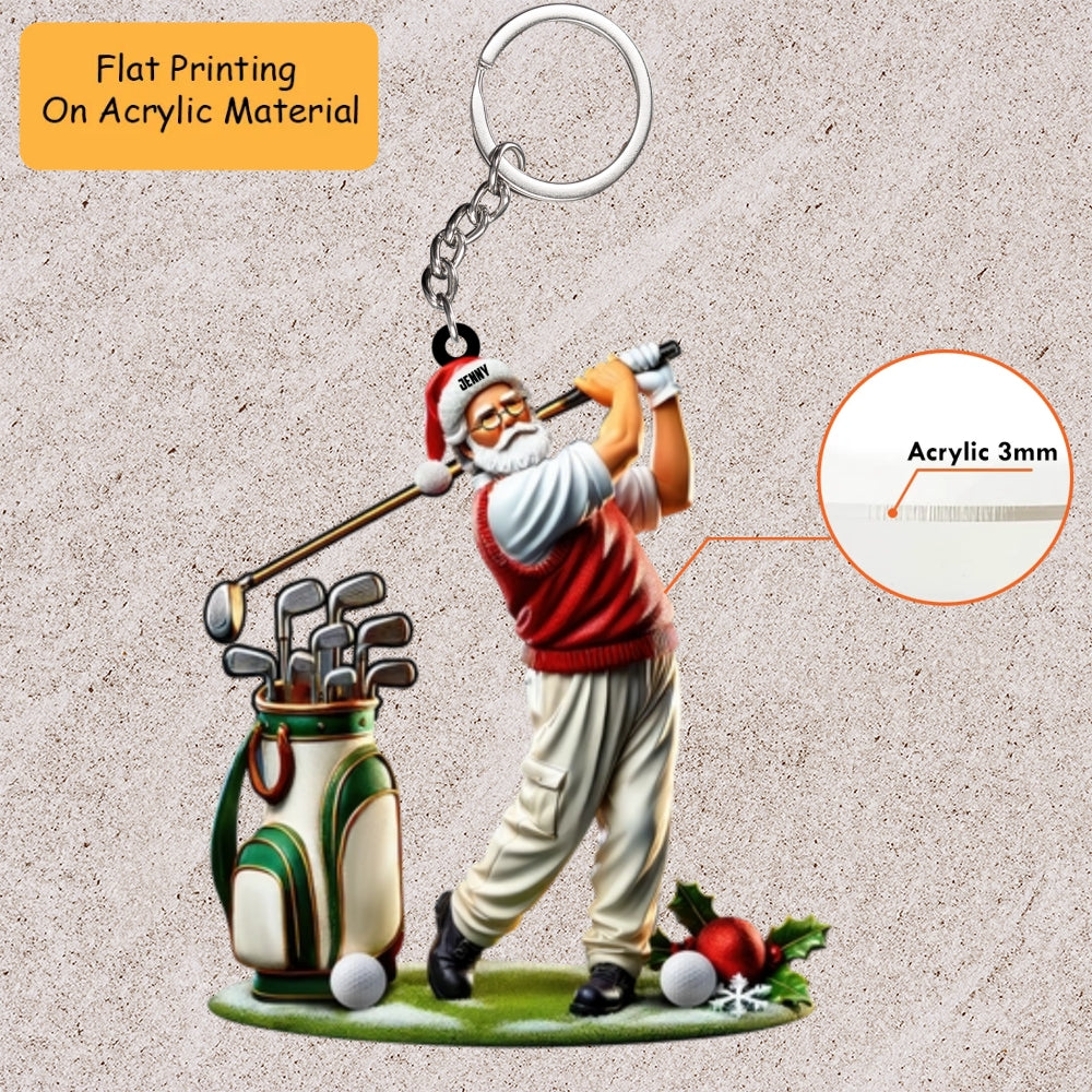 Personalized Golf Santa Cart Acrylic Ornament, Golf Keychain, Car Ornament, Christmas Ornament Gifts
