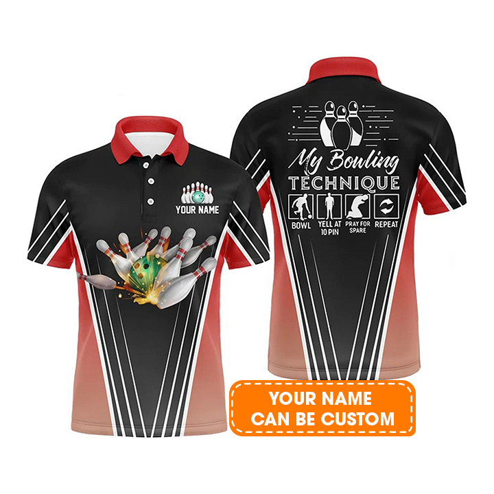Bowling Custom Men Polo Shirt - Funny Men's bowling polo shirts Custom Name My Bowling Technique Personalized Bowling Polo Shirt - Perfect Gift For Friend, Family