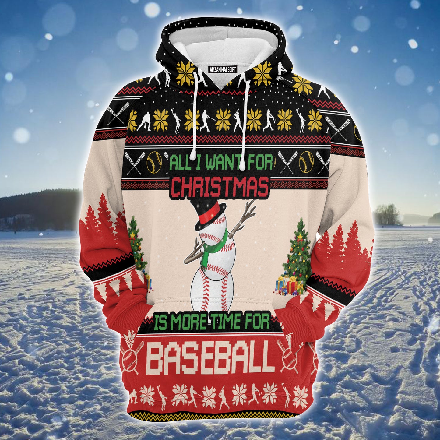 Snowman Baseball Premium Christmas Hoodie, Christmas Time For Baseball Unisex Hoodie For Men & Women - Perfect Gift For Christmas, Baseball Lovers