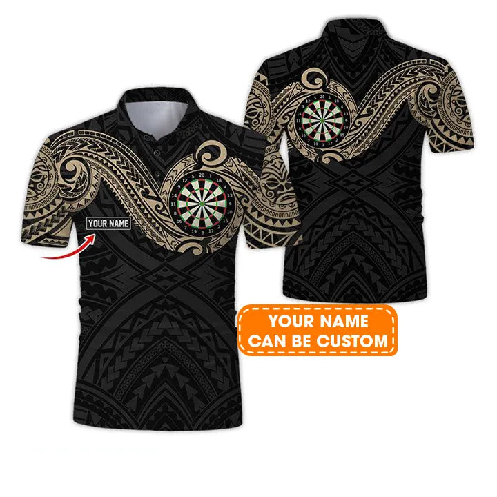 Customized Name Darts Polo Shirt, Personalized Name Tattoo Maori Darts Polo Shirt For Men - Perfect Gift For Darts Lovers, Darts Players