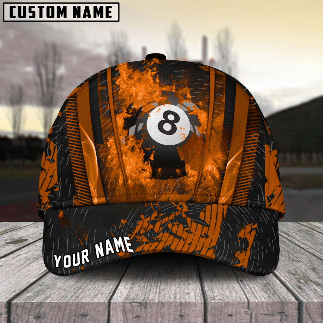 Customized Billiard Cap, Billiard Pool Ball 8 Abstracts Grunge Texture Personalized Name 3D Hats, Best Billiard Pool Hat For Billiard Players (6 Colors)