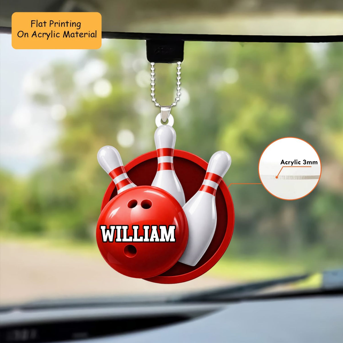 Personalized Bowling Ornament, Bowling Ball And Pins Christmas Keychain, Car Ornament, Christmas Ornament Gifts