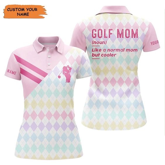 Customized Name Golf Women Polo Shirts, Pink Argyle Golf Personalized Golf Mom Like A Normal Mom But Cooler - Perfect Gift For Golfers, Golf Lovers
