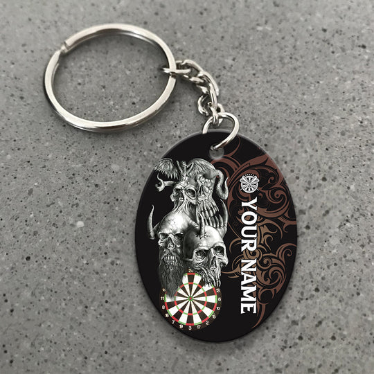 Skull Dartboard Personalized Name 3D Dragon And Darts Acrylic Keychain - Christmas Gift For Darts Lovers, Darts Team Players