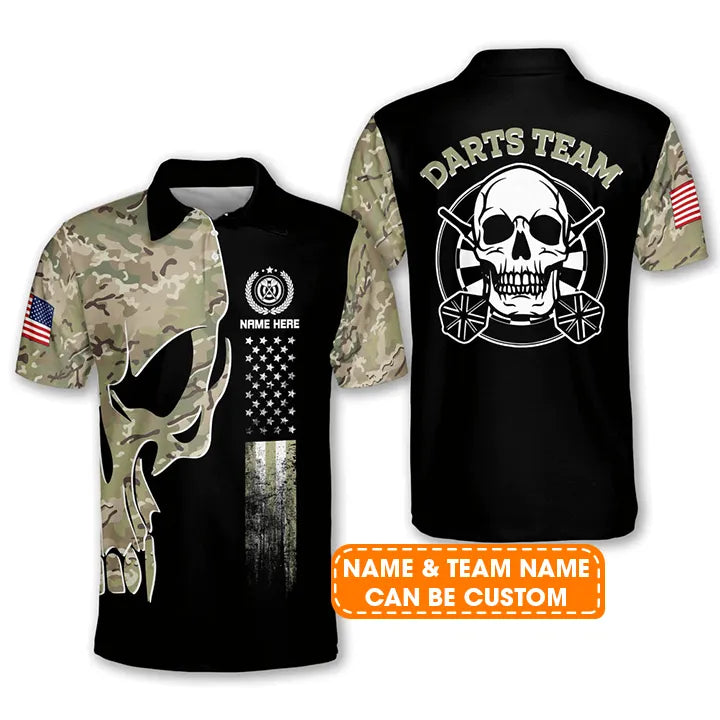 Customized Darts Polo Shirt, Skull Dart, Personalized Name Polo Shirt For Men, Team Uniform - Perfect Gift For Darts Lovers, Darts Players